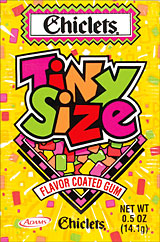 CHICLETS TINY SIZE FLAVOR COATED GUM  - 20/.5oz PACKS