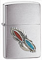 ZIPPO FEATHER STONE EMBLEM - BRUSHED CHROME
