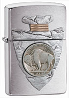 ZIPPO PIERCING BUFFALO NICKEL EMBLEM - BRUSHED CHROME