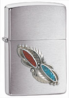 ZIPPO FEATHER STONE EMBLEM - BRUSHED CHROME
