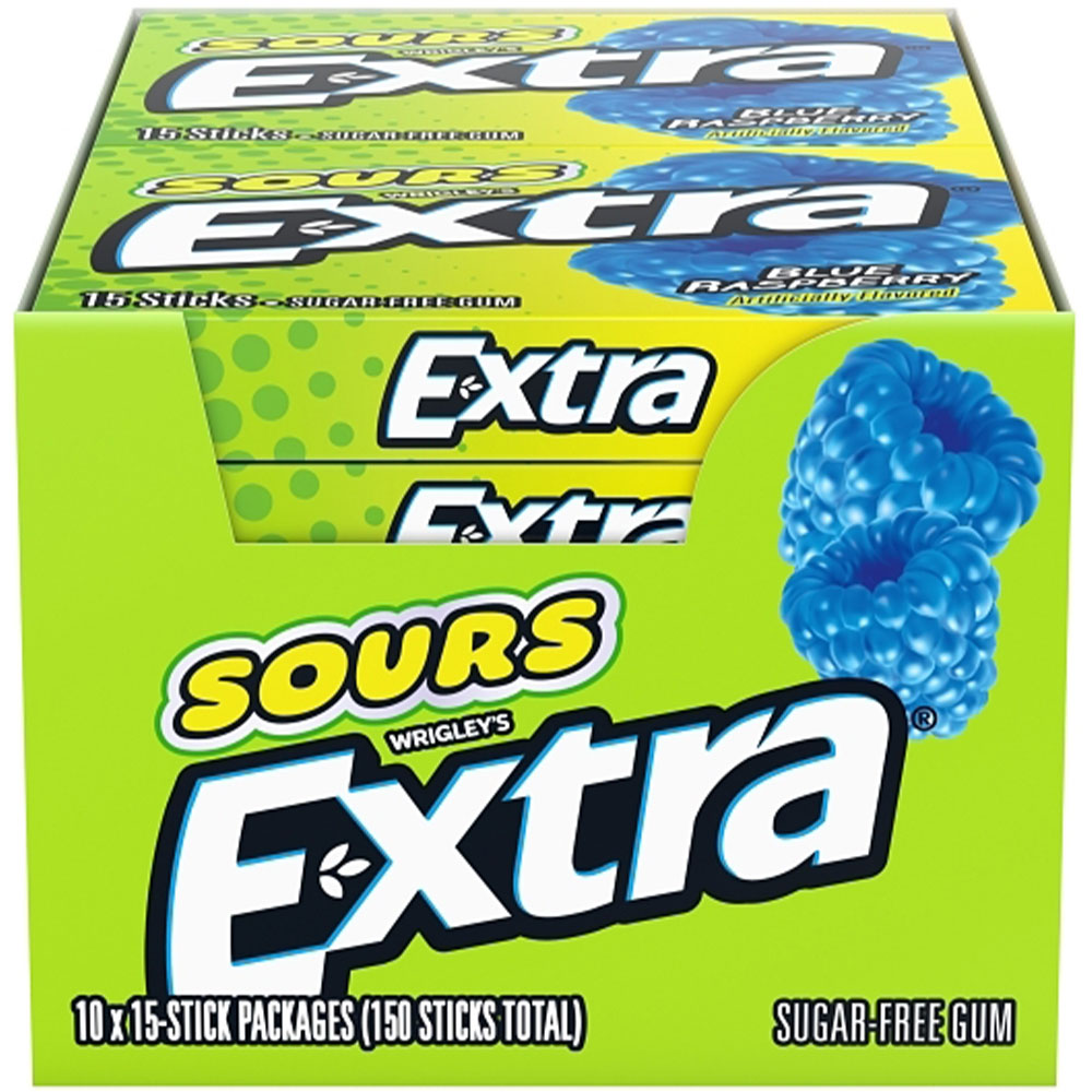 Extra Sours Blue Raspberry Sugar Free Gum 10ct