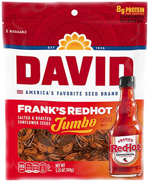 David Jumbo Franks Red Hot Sunflower Seeds 5.25oz Bag Expires March 29th 2026
