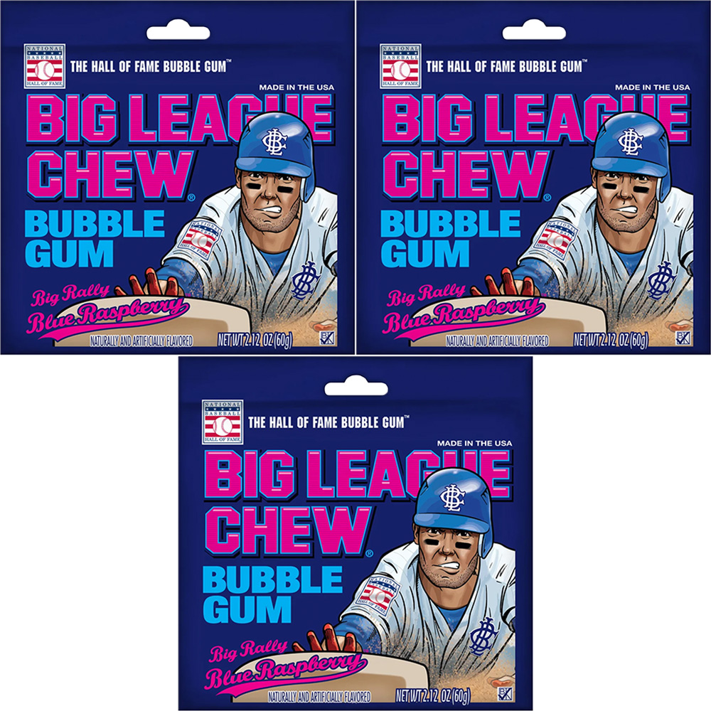 Big League Chew Big Rally Blue Raspberry Bubble Gum, 2.12 oz, 3 Pack