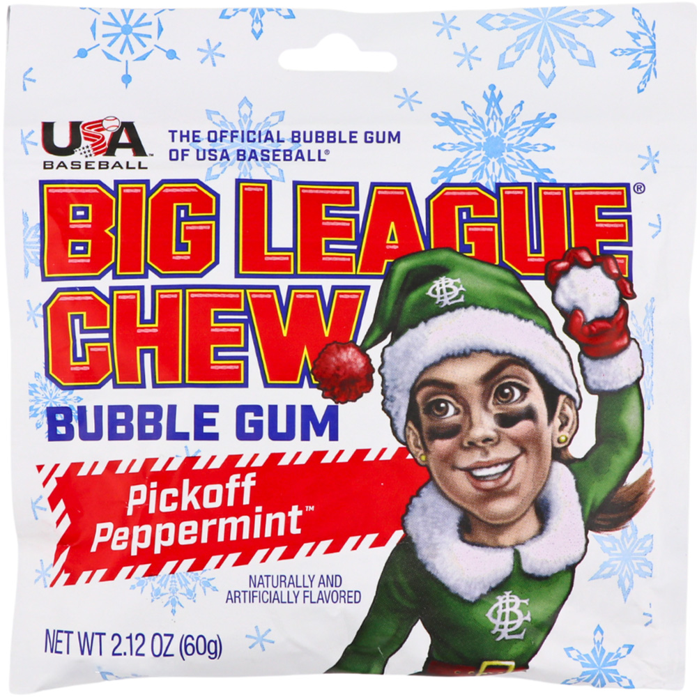 Big League Chew Christmas Pickoff Peppermint Bubble Gum, 2.12 oz Pouch