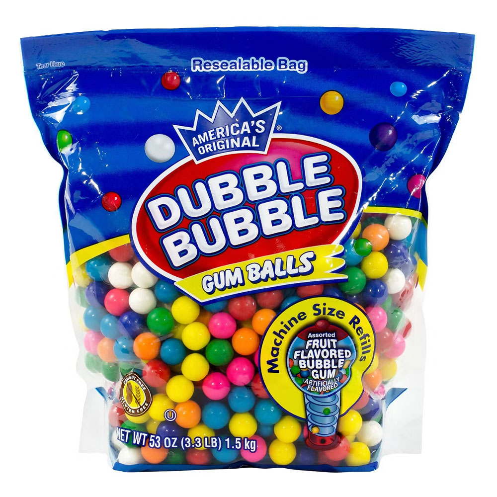 Dubble Bubble Assorted Gumballs 8 Flavors 3.3lb Bag 6pk
