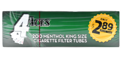 4 Aces Cigarette Tubes Menthol King Size PP 2.89 200ct Box 