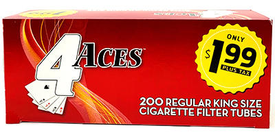 4 Aces Cigarette Tubes Regular King Size PP 1.99 200ct Box 