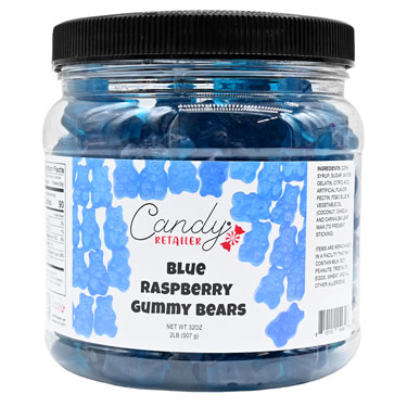 Candy Retailer Gummy Bears Blue Raspberry 2 Lb Jar