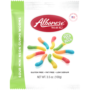 Albanese Sour 12 Flavor Gummi Worms Mini 3.5oz Bag 