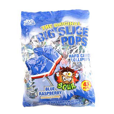 Alberts Big Slice Sour Blue Raspberry Pops 48ct Bag 