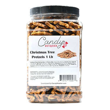 Candy Retailer Christmas Tree Pretzels 1 Lb Jar 