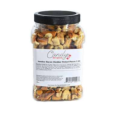 Candy Retailer Smokey Bacon Cheddar Pretzel Pieces 1 Lb Jar 