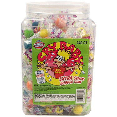 Dubble Bubble Cry Baby Extra Sour Bubble Gum 240ct Tub 