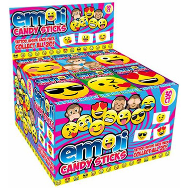 Emoji Candy Sticks with Tattoo 30ct Box 