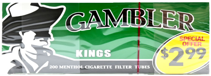 Gambler Cigarette Tubes Menthol King Size PP 2.99 200ct Box 