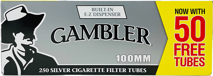 Gambler Cigarette Tubes Silver 100s 250ct Box 