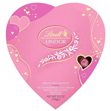 Lindor Valentines Strawberries and Cream White Chocolate Candy Truffles 13ct Heart Box 