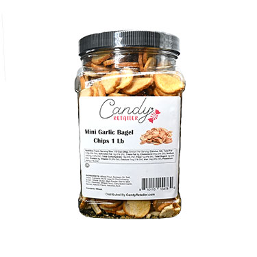 Candy Retailer Mini Garlic Bagel Chips 1 Lb Jar 