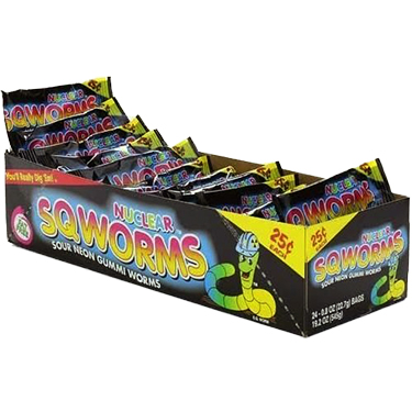 Nuclear Sqworms Sour Neon Gummi Worms 24ct Box 