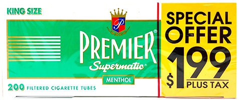 Premier Supermatic Menthol King Size Cigarette Tubes 200ct PP 1.99 