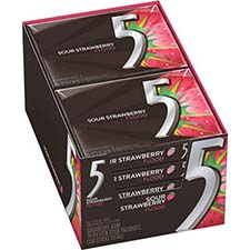 5 Gum Flood Sour Strawberry Sugar Free Chewing Gum, 15 Sticks 10 Pack