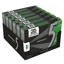 5 Gum Spearmint Rain Sugar Free Chewing Gum, 35 Sticks, 6 Pack