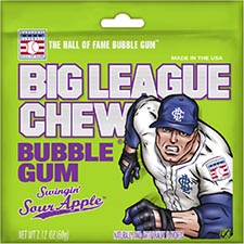 Big League Chew Swingin' Sour Apple Bubble Gum, 2.12 oz Pouch