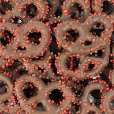 Candy Retailer Christmas Chocolate Covered Pretzels with Red Sprinkles 1 Lb