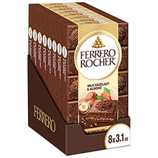 Ferrero Rocher Milk Chocolate Hazelnut and Almond Bar 3.1oz 8 Pack 