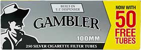 Gambler Cigarette Tubes Silver 100s 250ct Box 