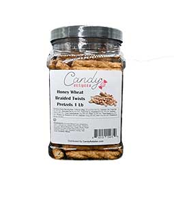 Candy Retailer Honey Wheat Braided Twists Pretzels 1 Lb Jar 