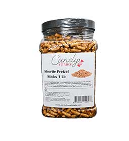 Candy Retailer Shortie Pretzel Sticks 1 Lb Jar 