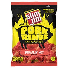 Slim Jim Pork Rinds Squealin Hot 12 Bags 