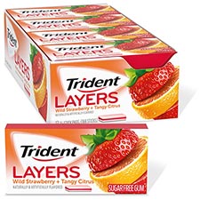 Trident Sugar Free Gum Layers Wild Strawberry and Tangy Citrus 12ct Box 