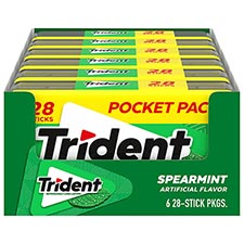 Trident Sugar Free Gum Pocket Pack Spearmint 6ct Box 