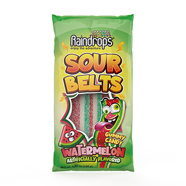 Raindrops Sour Belts Watermelon 3.52oz Bag 