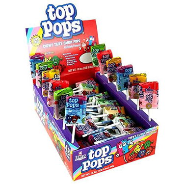 Top Pops Assorted Chewy Taffy Candy Pops 48ct Box 