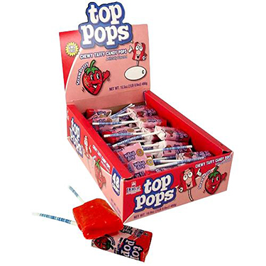 Top Pops Strawberry Chewy Taffy Candy Pops 48ct Box 