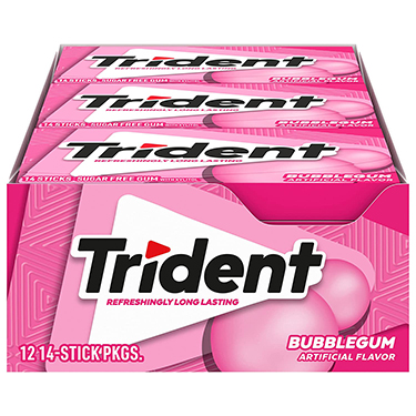 Trident Sugar Free Gum BubbleGum 12ct Box 