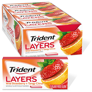 Trident Sugar Free Gum Layers Wild Strawberry and Tangy Citrus 12ct Box 