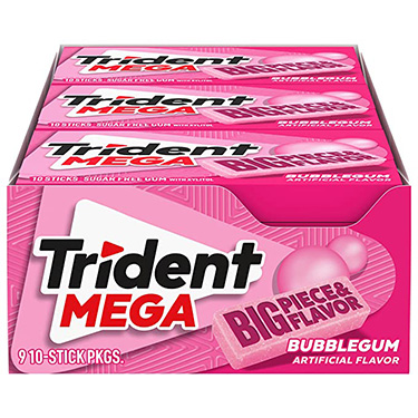 Trident Sugar Free Gum Mega Bubble Gum 9ct Box 