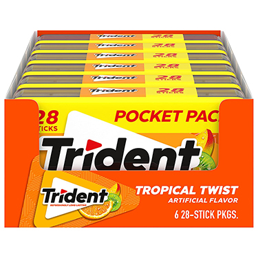 Trident Sugar Free Gum Pocket Pack Tropical Twist 6ct Box 